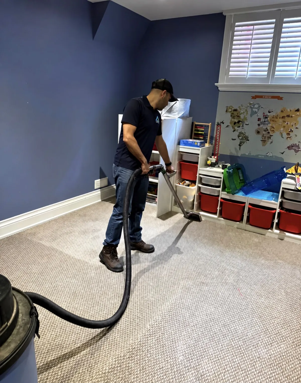 Deep cleaning a carpet in a family home