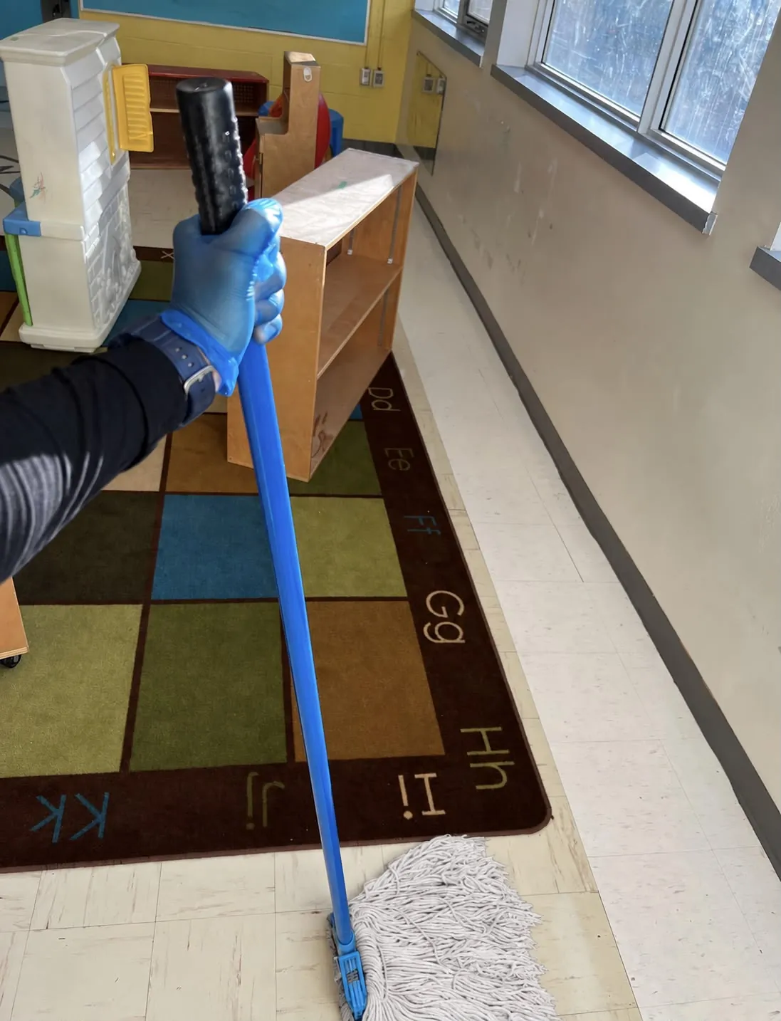 Mopping a classroom