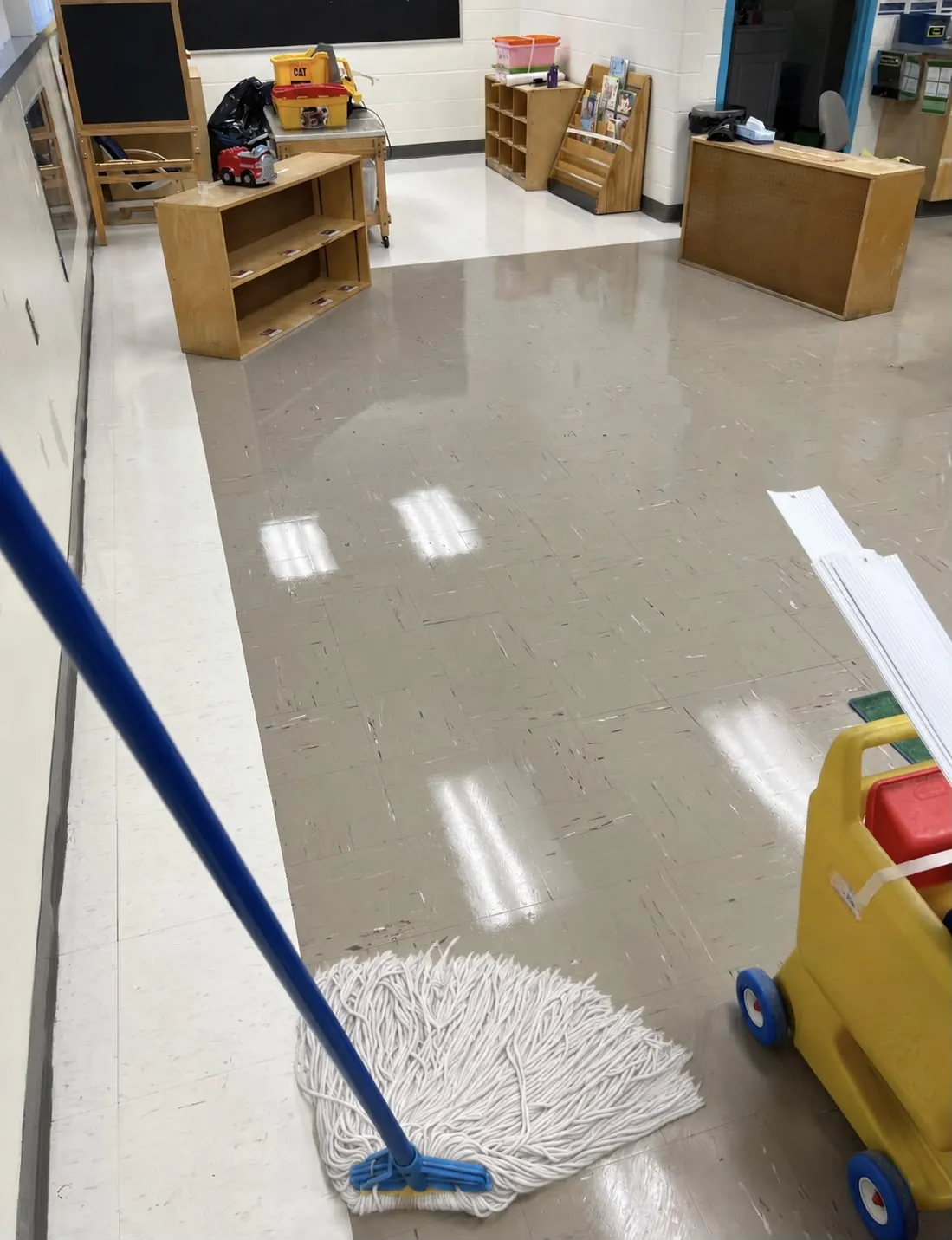 A clean, shining floor after mopping
